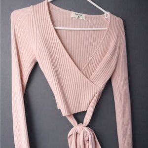 BABATON Ribbed Wrap Tie-Front Top - Blush Pink